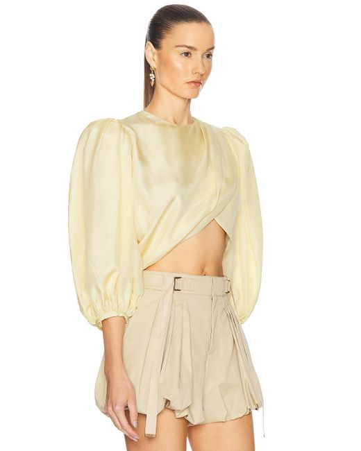 Chloé Natural Cropped Puff Sleeves Draped Top