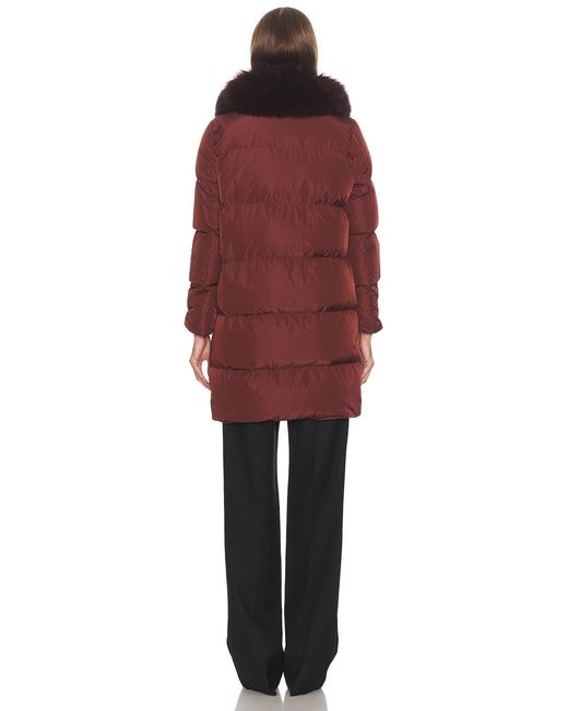 Yves Salomon Red Long Belted Down Jacket