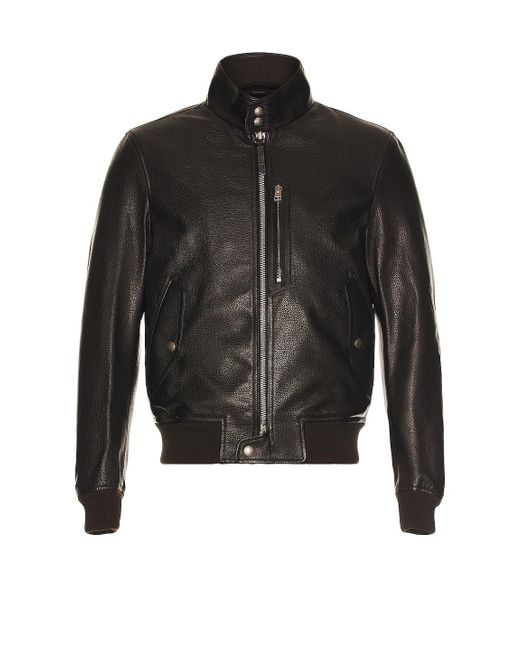 Tom Ford Grain Leather Harrington Jacket in Black for Men | Lyst