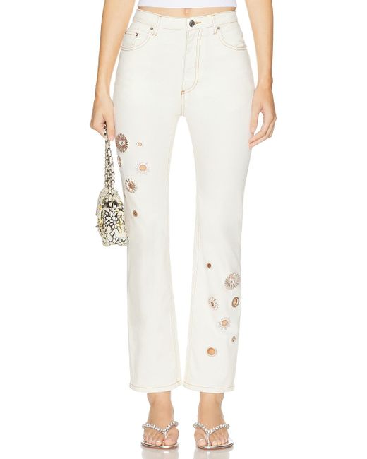 Area White Crystal Grommet Straight Leg Jean