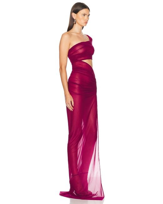Atlein Red Draped One Shoulder Gown