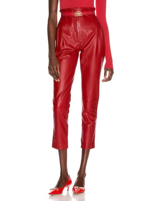 Alberta Ferretti Leather Skinny Pant in Red - Lyst