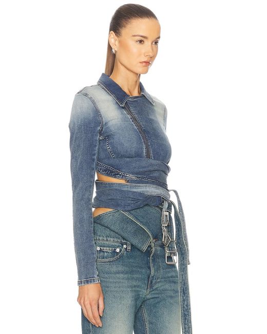 Y. Project Blue Wrap Fitted Denim Jacket