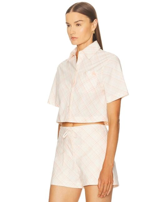 Burberry White Cropped Button Up Top