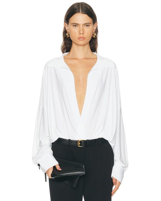 Norma Kamali Women's White Super Oversized Boyfriend Shirt Bodysuit