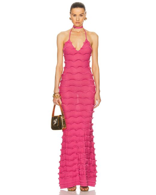 Blumarine Pink Knit Maxi Dress