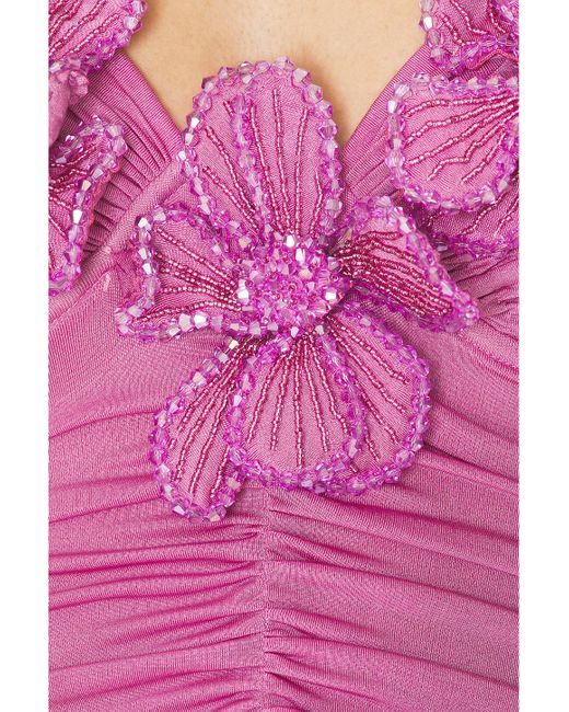 PATBO Pink Embroidered Metallic Jersey Midi Dress