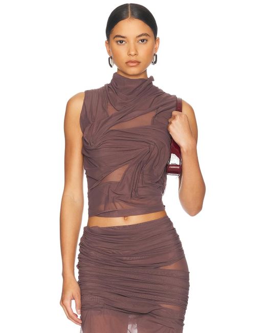 DI PETSA Red Wetlook High Neck Top
