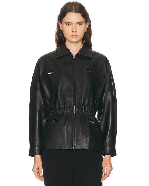 AEXAE Black Leather Cinched Mid Jacket