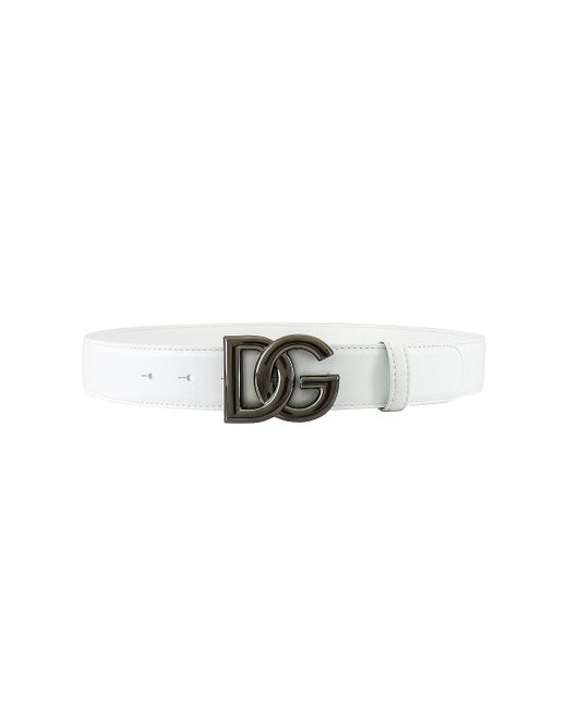 \u0026 Gabbana Leather Belt in White for Men 