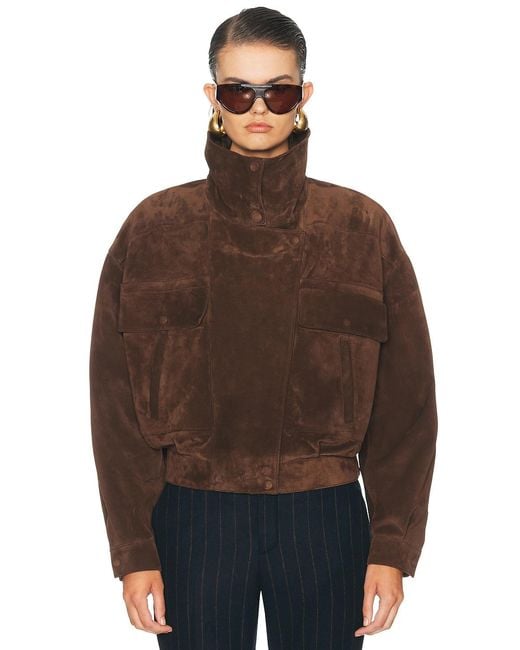 Saint Laurent Brown Suede Funnel Neck Jacket
