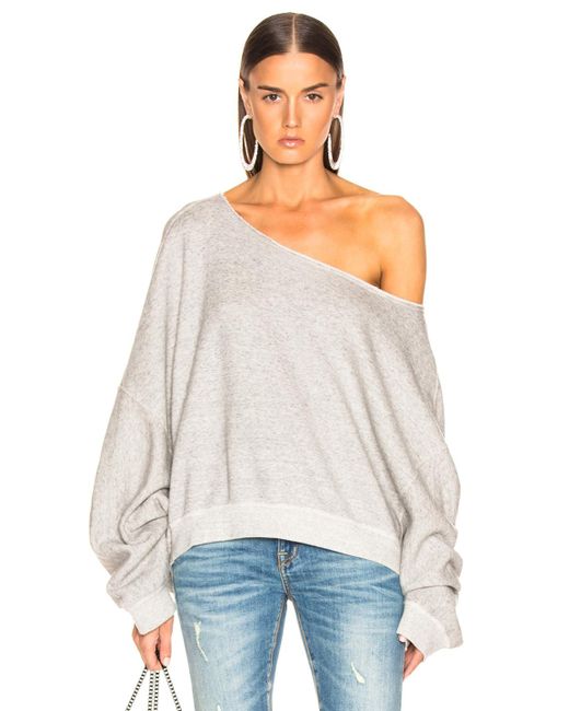 off the shoulder gray sweatshirt