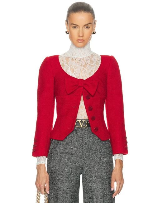 Valentino Red Plain Wool Tweed Jacket