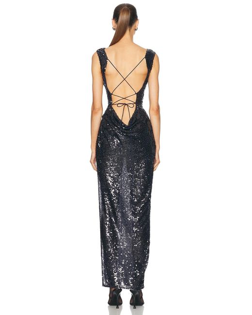 LAPOINTE Blue Sequin Cowl Neck Gown