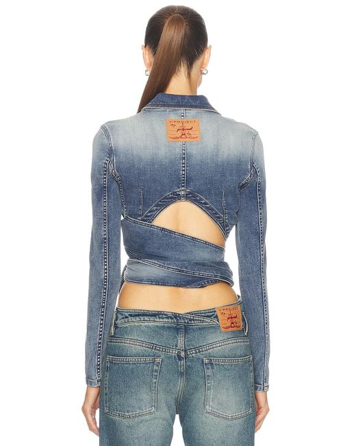 Y. Project Blue Wrap Fitted Denim Jacket