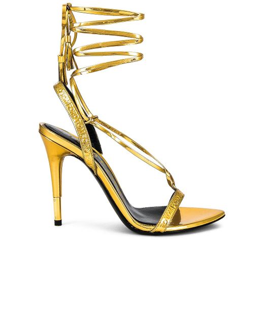 Tom Ford Leather Mirror Ankle Wrap Sandal in Gold (Metallic) - Lyst