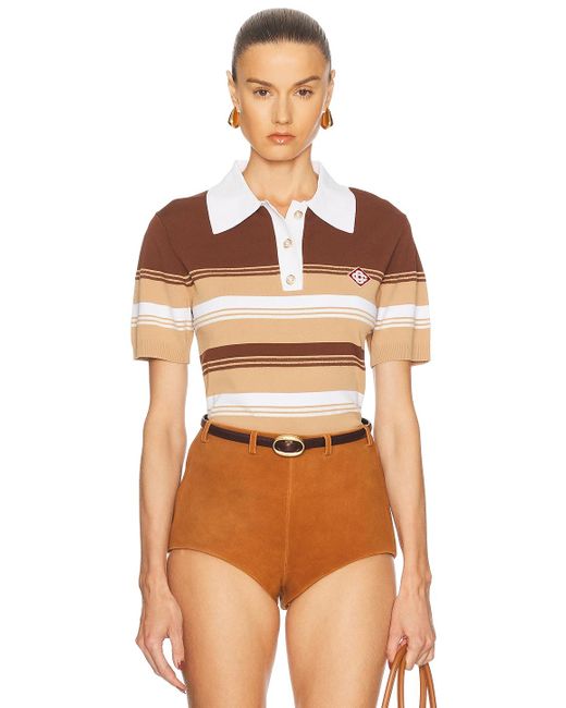 Casablanca Brown Chicano Striped Polo Top