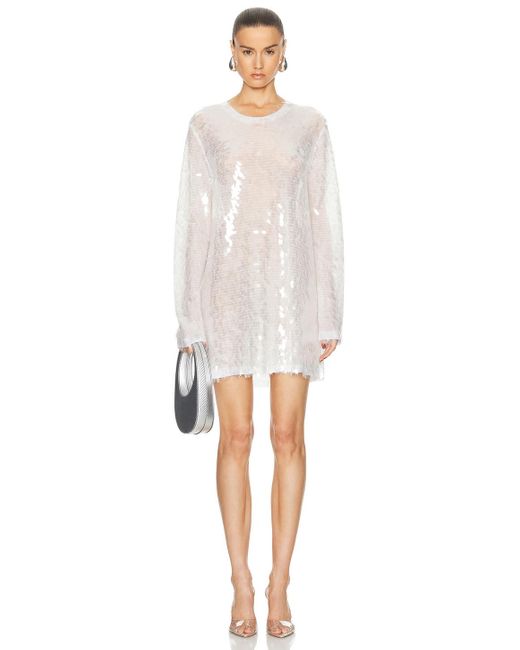 Norma Kamali White Long Sleeve Crewneck Mini Dress