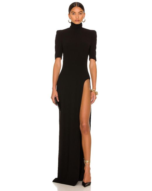 Monot High Slit T-neck Gown in Black | Lyst
