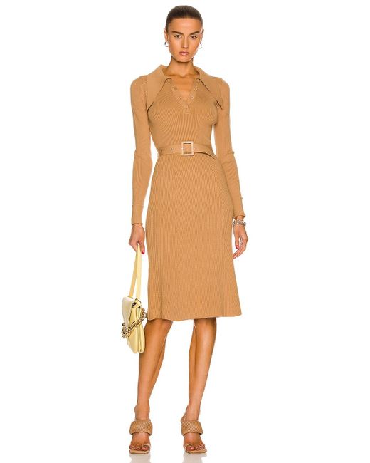 JoosTricot Cotton Long Sleeve Midi Polo Dress in Camel (Natural) - Lyst