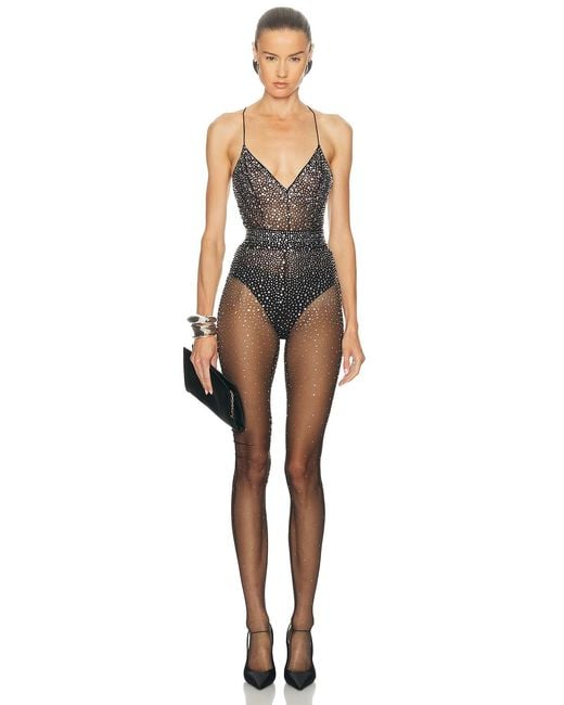 Alex Perry Brown Crystal Mesh Stocking