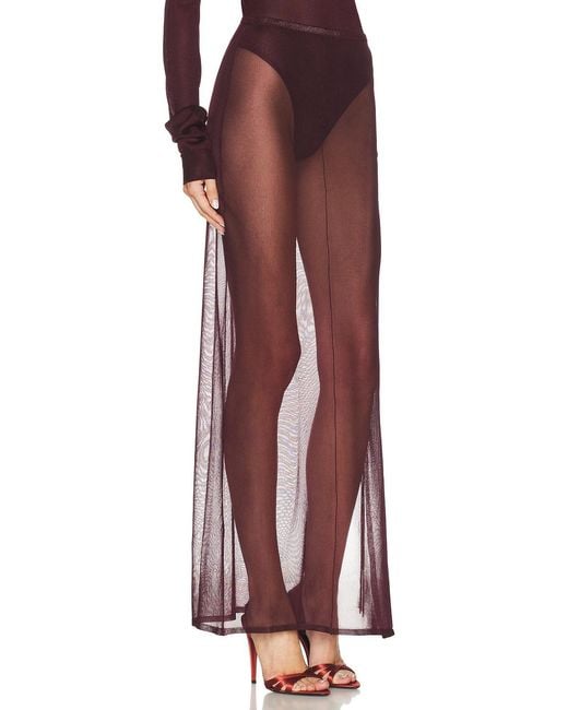 SAME Red Ruched Knit Maxi Skirt