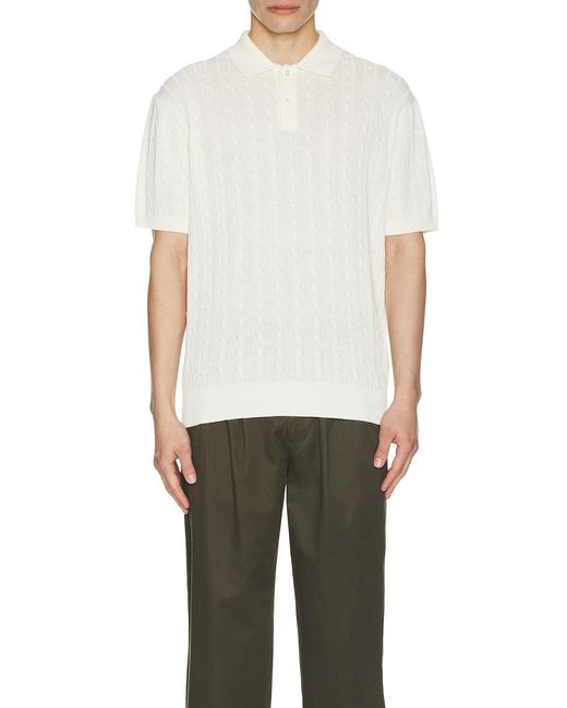 Beams Plus White Knit Polo Cable for men