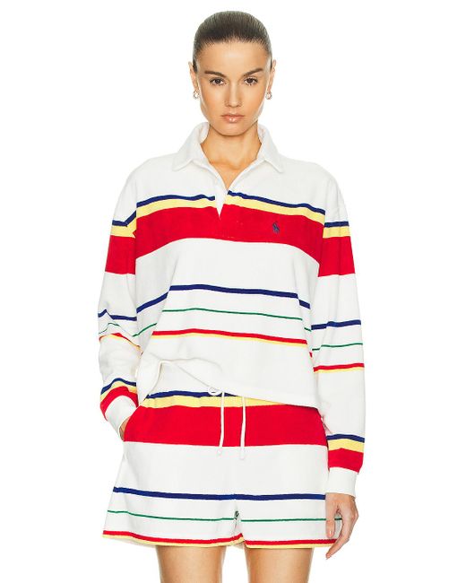 Polo Ralph Lauren Red Terry Cotton Rugby Stripe Shirt