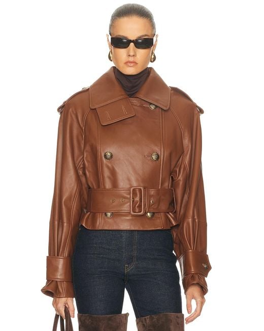 Zimmermann Brown Hypnotic Leather Crop Trench Jacket