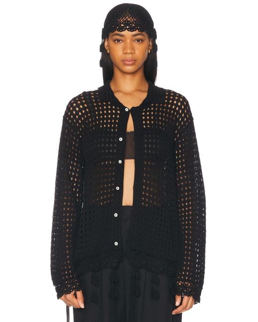 Bode Black Blossom Crochet Shirt