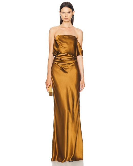 The Sei Metallic Strapless Arm Drape Gown