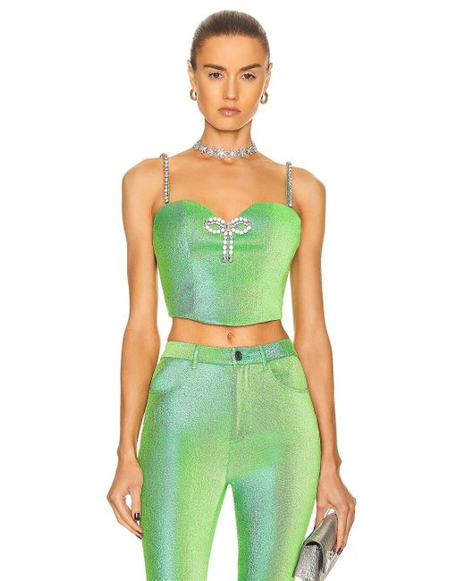 Area Cotton Crystal Bow Corset Top in Green | Lyst