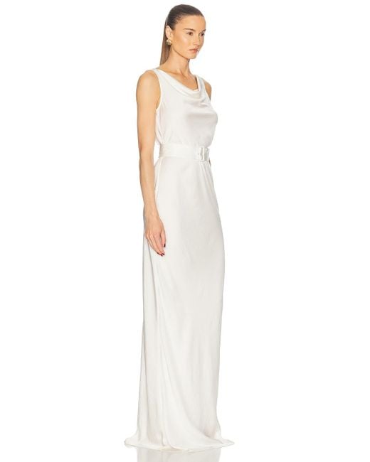 LAPOINTE White Lightweight Satin Bias Belted Gown