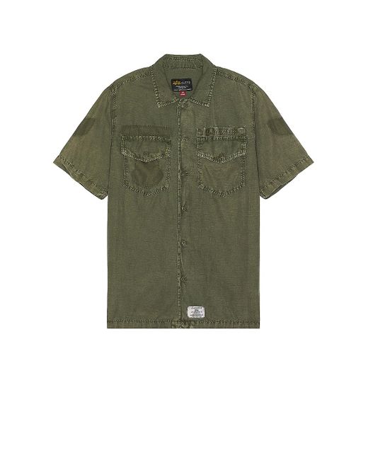 Alpha Industries Green Short Sleeve Washed Fatigue Shirt Jacket for men