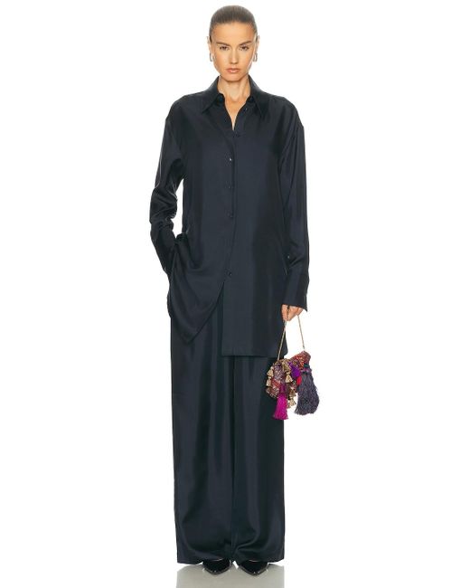 Rohe Blue Oversized Silk Button Down Top