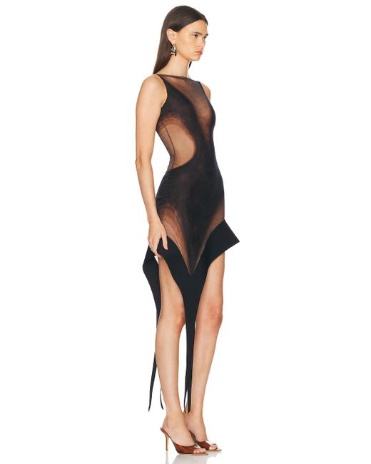 Mugler Black Asymmetric Stretch Illusion Dress