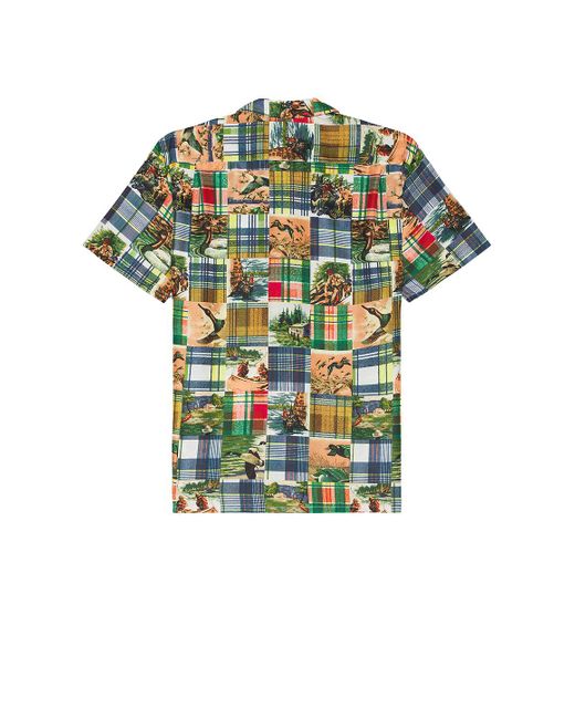 Beams Plus Green Open Collar Jacquard Mapping Patchwork Like Print for men
