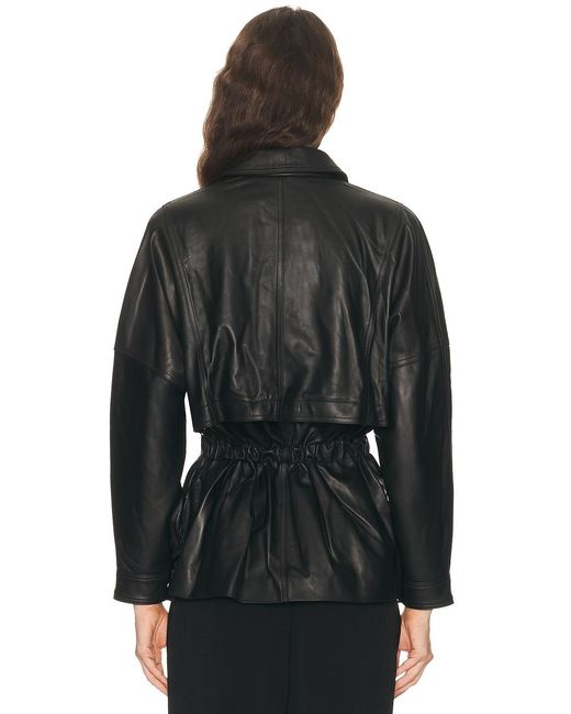 AEXAE Black Leather Cinched Mid Jacket