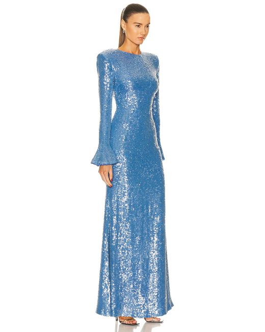 LAPOINTE Blue Sequin Viscose Flare Sleeve Maxi Dress