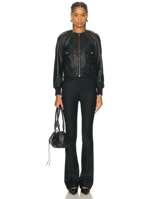 R13 Black Pleated Neck Leather Jacket