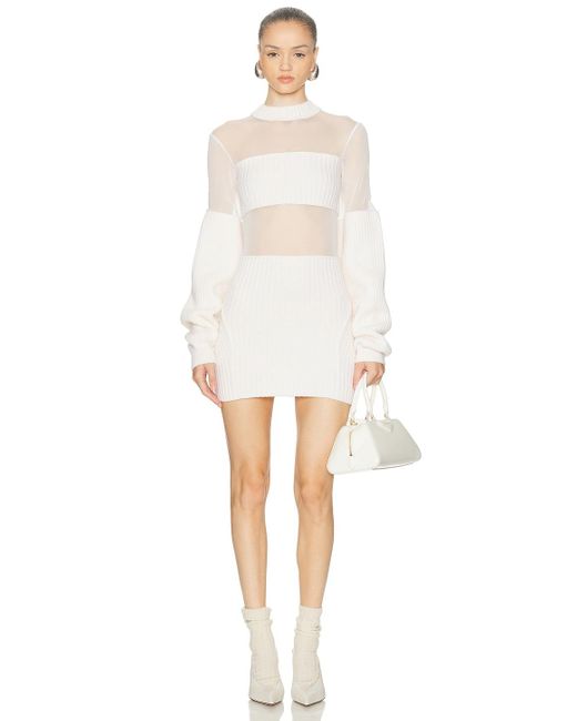 Jean Paul Gaultier White Ribbed Long Sleeve Mesh Dress
