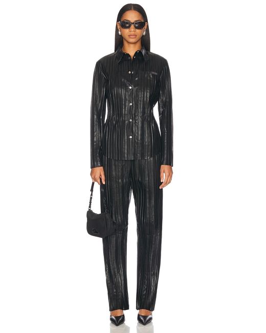 Helmut Lang Black Pleated Leather Button Up Top