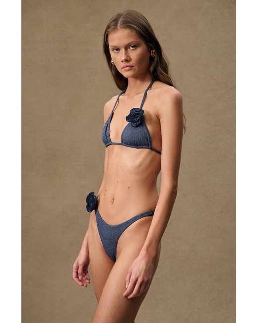 SAME Black Rosette Triangle Bikini Top