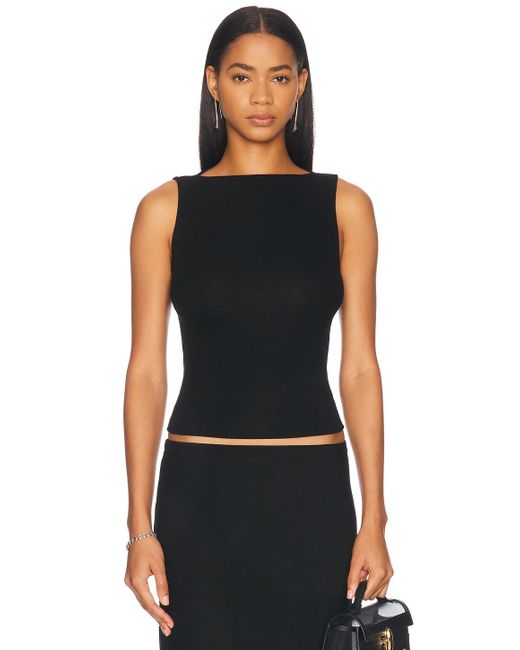 Enza Costa Women's Black Silk Knit Sleeveless Boatneck Top