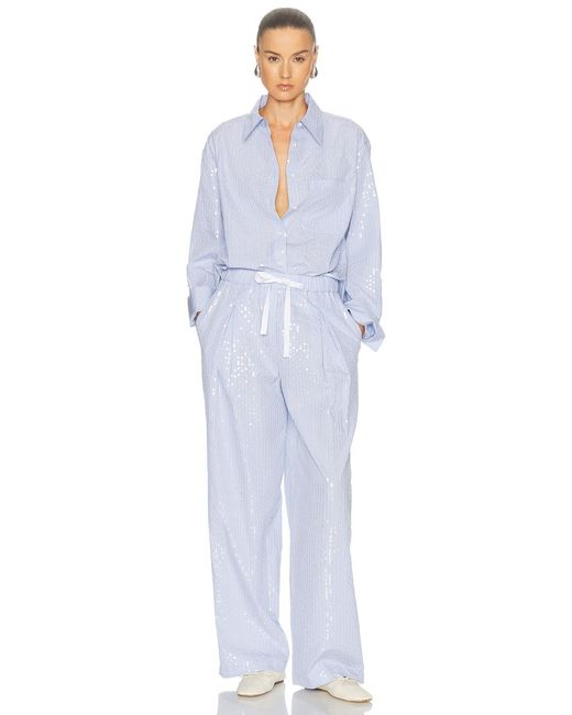 Twp Blue Sequin Jd Button Down Top