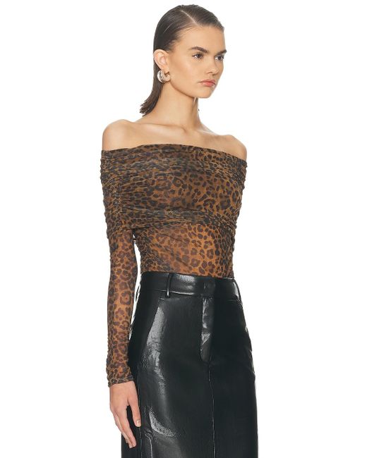 LAPOINTE Black Printed Mesh Off The Shoulder Top