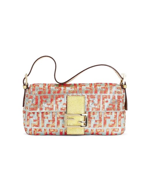 Fendi White Zucca Baguette Shoulder Bag