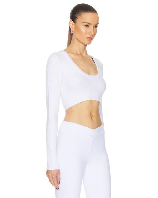 Alo Yoga White Seamless Ribbed Cropped Serene Long Sleeve Top