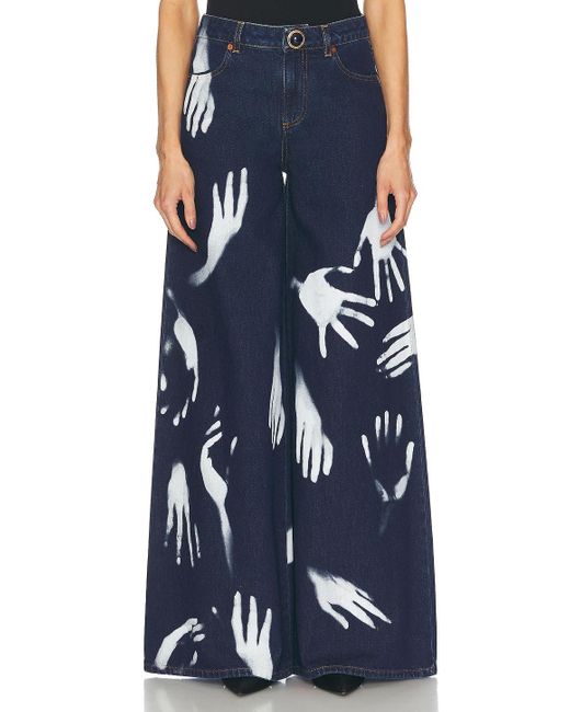 Area Blue Handprint Wide Leg Jeans