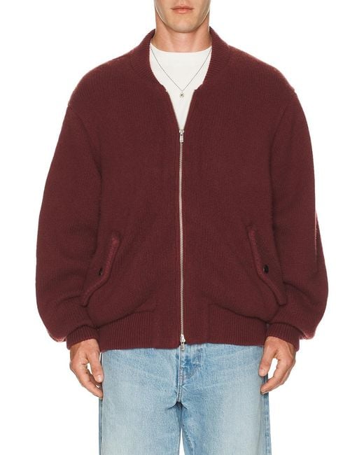 vowels Red Knitted Bomber Jacket for men